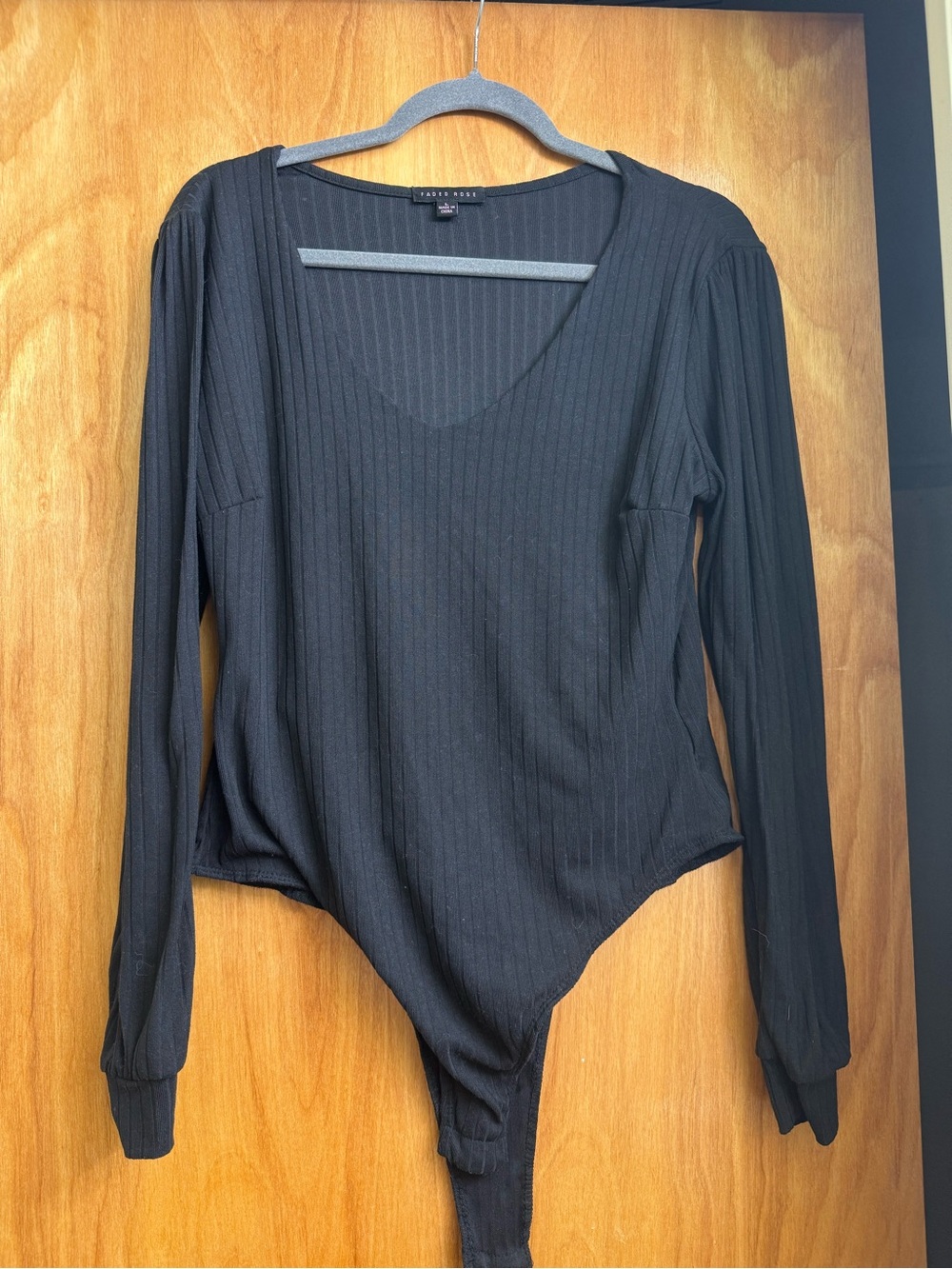 Faded Rose Black Ribbed Long-Sleeve Bodysuit
